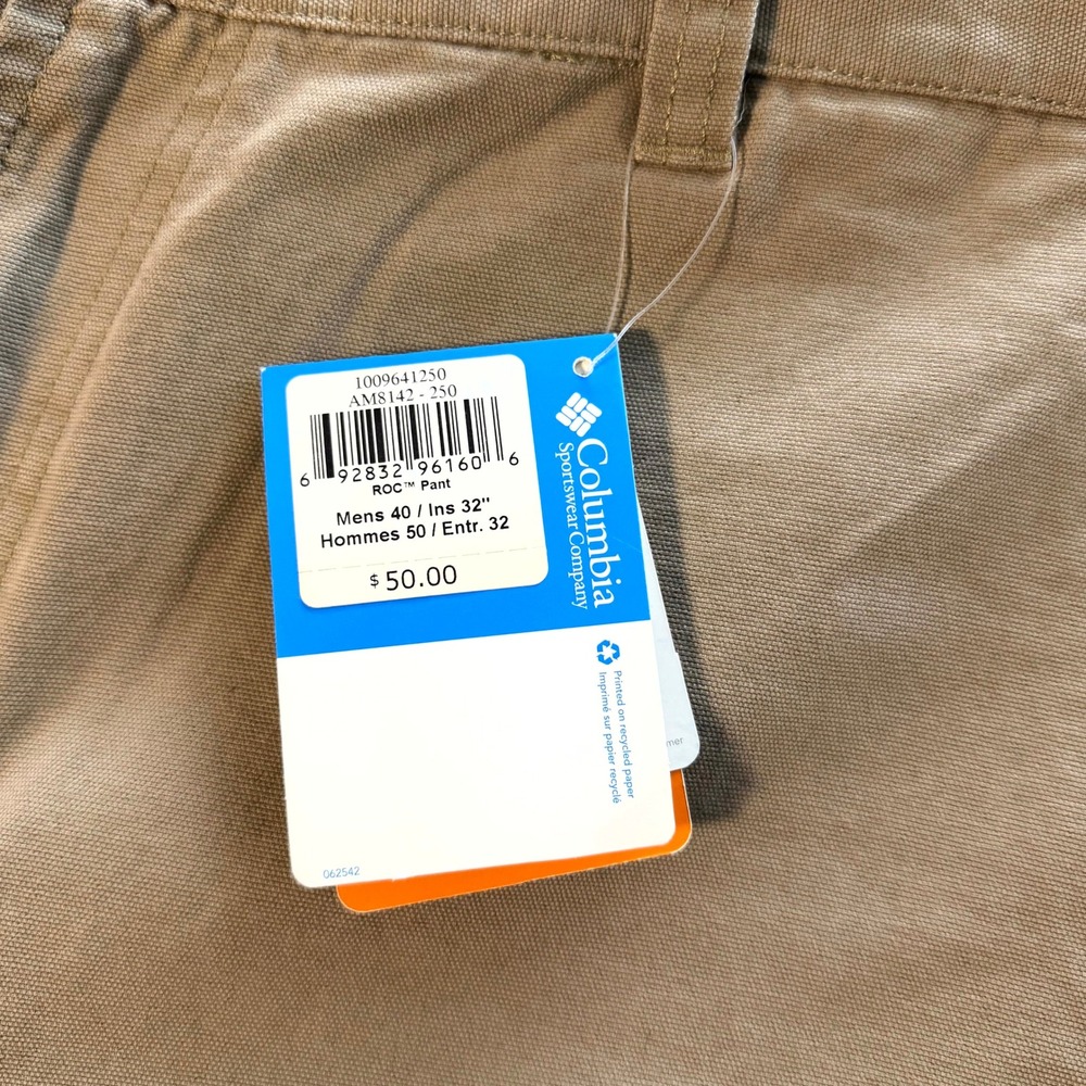 Columbia Mens ROC Pant Relaxed Fit Tan Cargo Sz 40x32 UPF 50 New With Tags - Picture 5 of 12